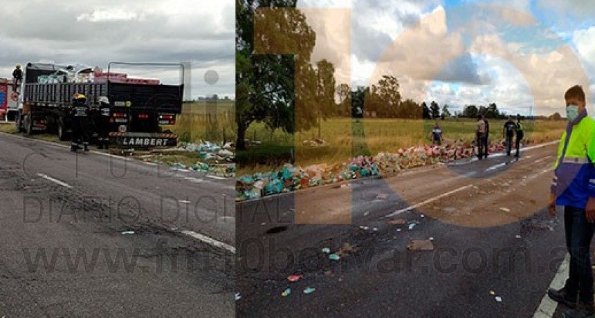 Ruta 65: volcó un camión cargado de cerveza