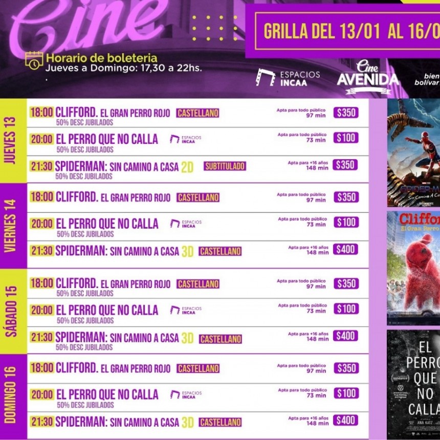 El programa completo del Cine Avenida para este fin de semana