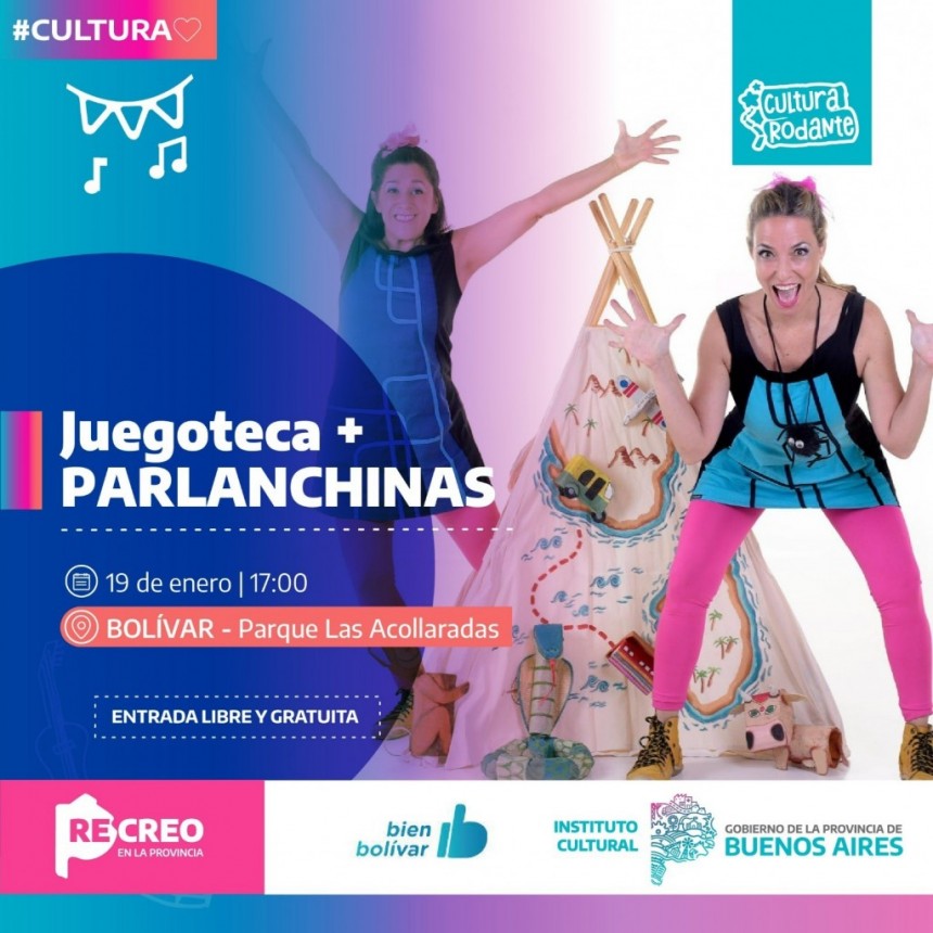 Cultura Rodante presenta la Juegoteca Viajera y el dúo Parlanchinas, en el Parque Municipal Las Acollaradas 