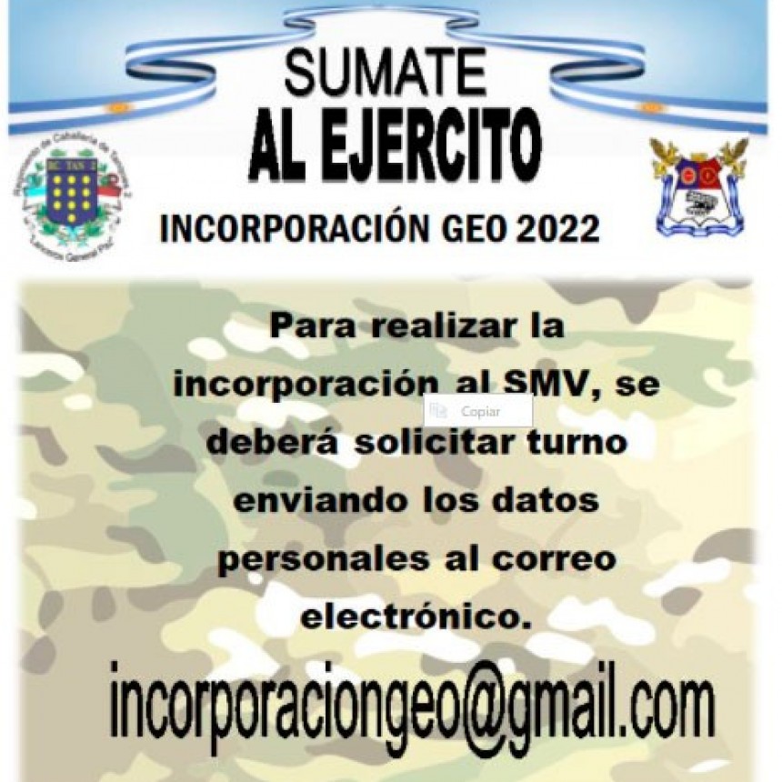 El Ej&eacute;rcito Argentino abri&oacute; la inscripci&oacute;n para voluntarios que se quieran incorporar