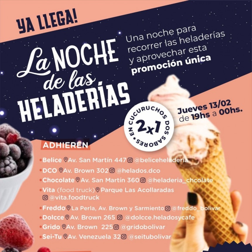 Asuntos Agrarios, Comercio e Industria: El Municipio realizará “La Noche de las Heladerías en Bolívar”