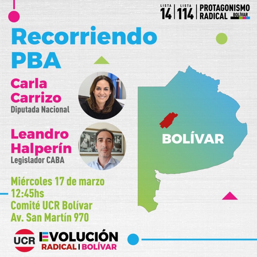 En el marco de la campaña para la interna de la UCR de la Provincia de Buenos Aires: Visitarán Bolívar los legisladores UCR - Evolución Carla Carrizo y Leandro Halperín