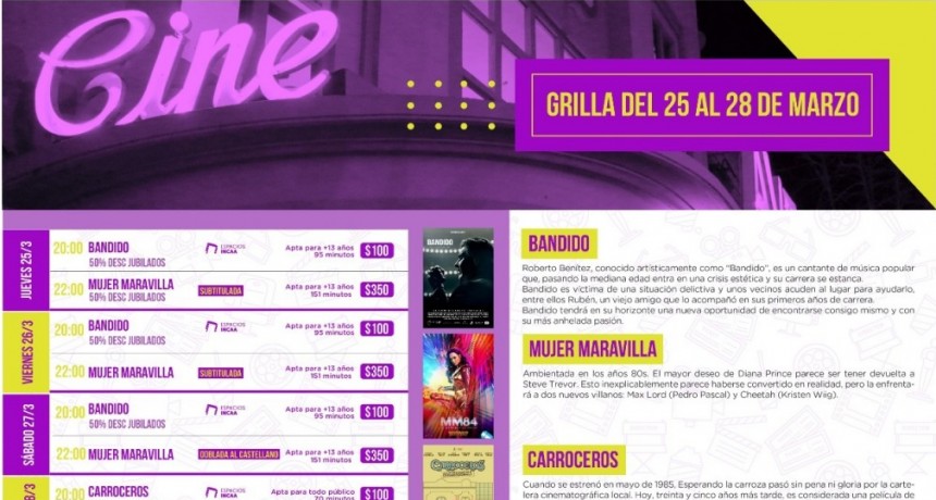 Del 25 al 28: Programación Cine Avenida