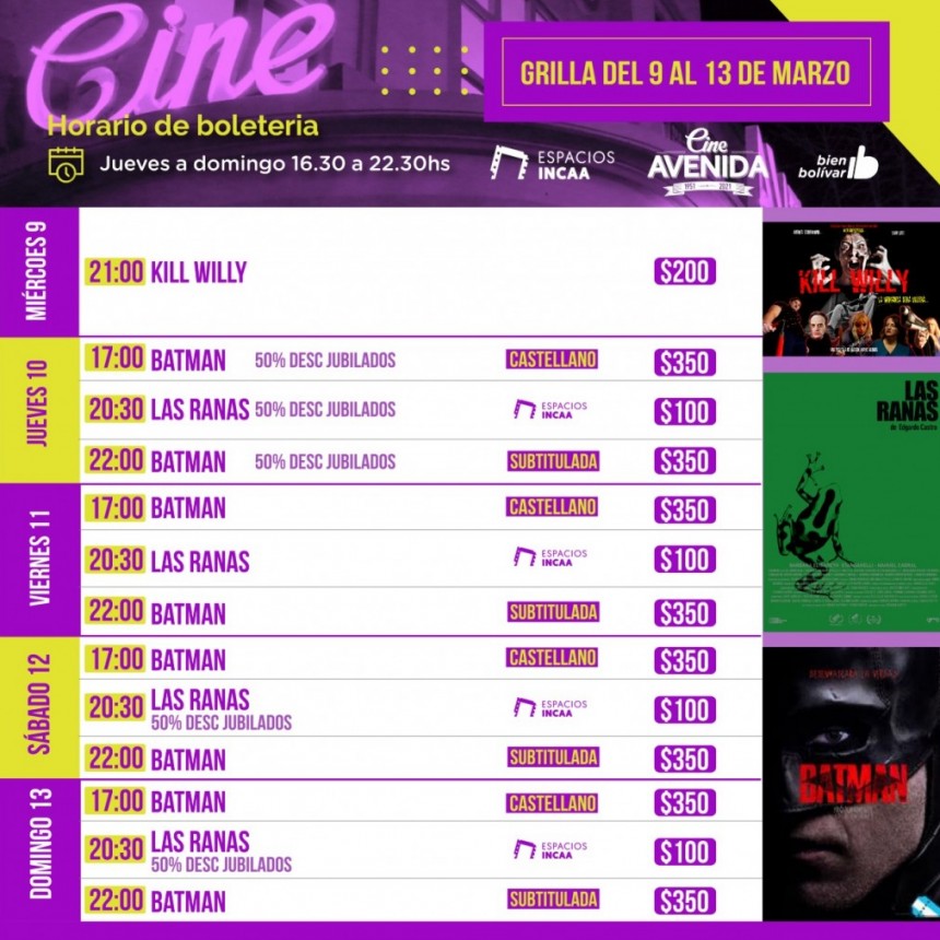 Conocé la cartelera del Cine Avenida para este fin de semana