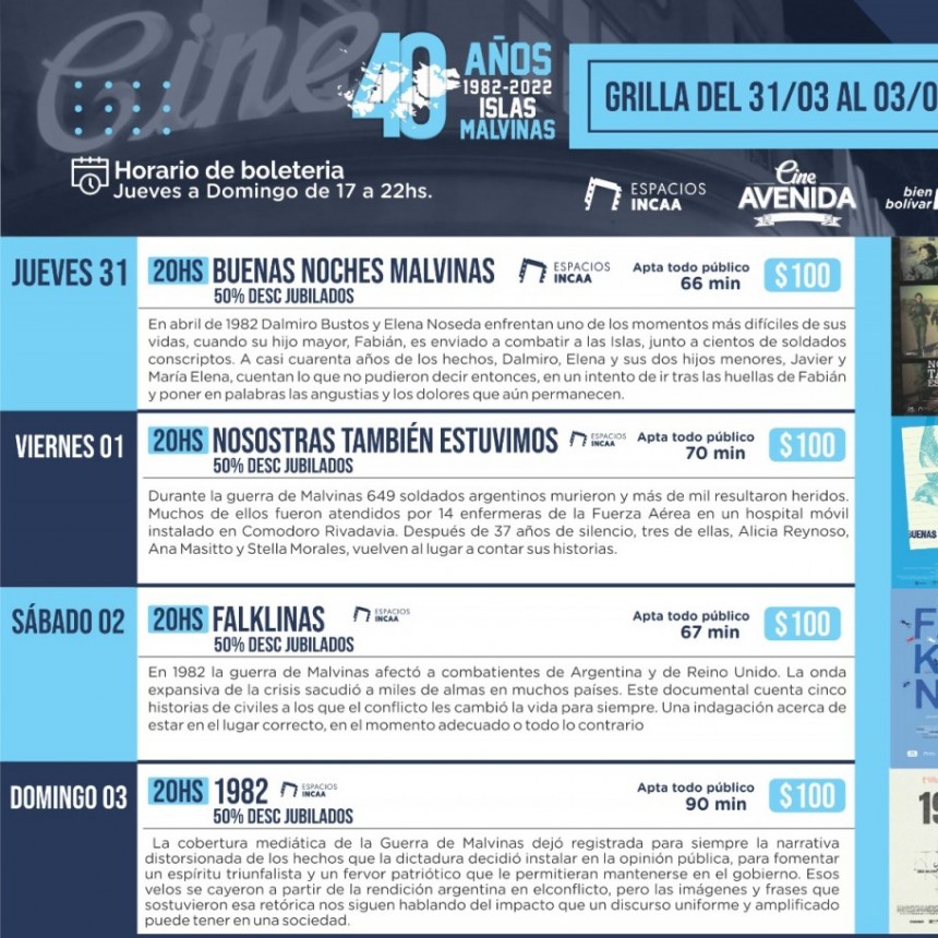 El Cine Avenida propone una programaci&oacute;n especial por los 40 a&ntilde;os de Malvinas