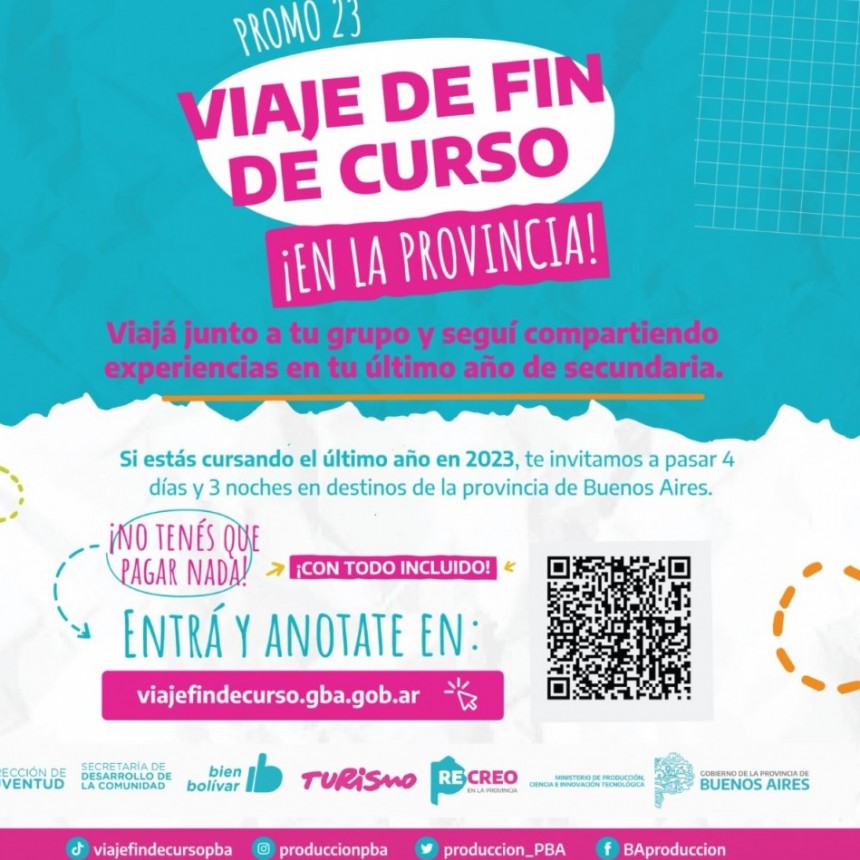 Se encuentra abierta la inscripción al programa “Viaje de Fin de Curso” en la provincia para la Promo 2023