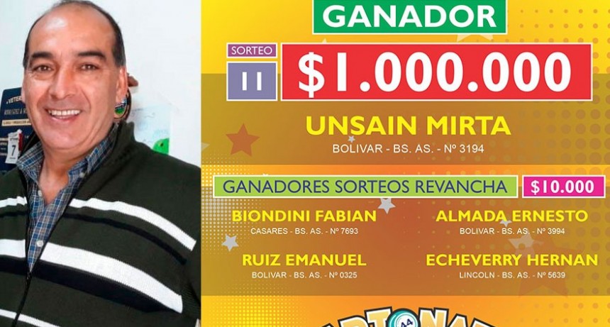 El Cartonazo Solidario del Centro Complementario nº801 y Club Balonpie tuvo muchos ganadores en Bolívar, y hablamos con Marcelo Criado (vendedor) y Mirta Unsaín que ganó un millón de pesos