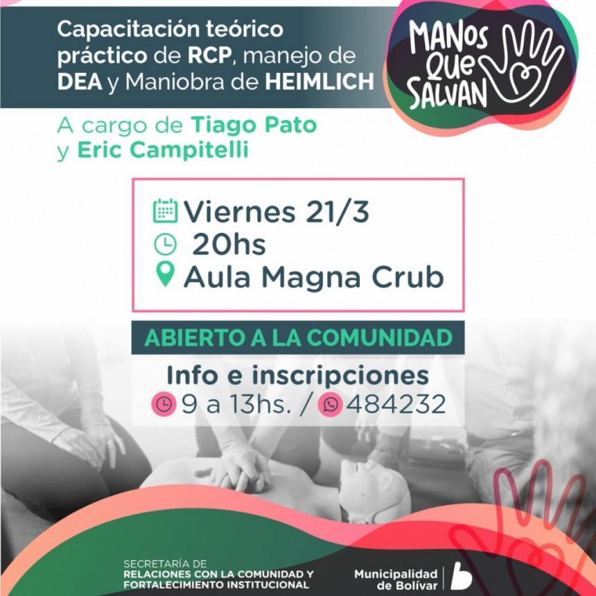 Capacitación gratuita y abierta a la comunidad en RCP y Maniobra de Heimlich en Bolívar