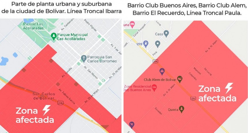 Desde la Cooperativa Eléctrica anuncian que habrá un corte de energía programado para este domingo