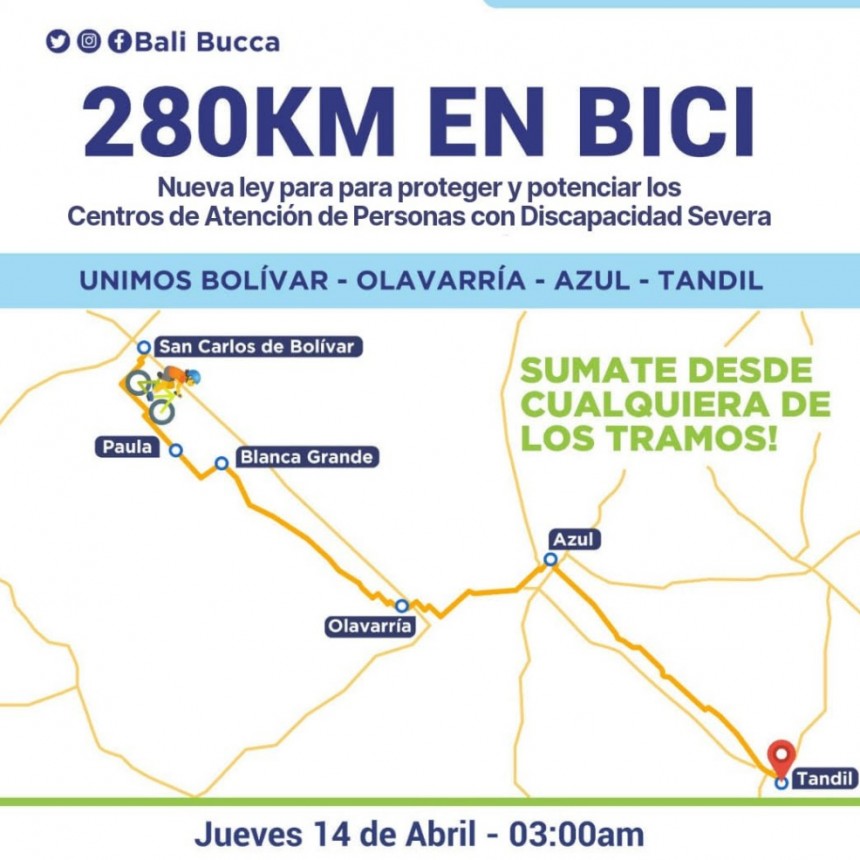Bali Bucca corre 280 km en bicicleta por la nueva ley para proteger los centros de atención de personas con dispacidad