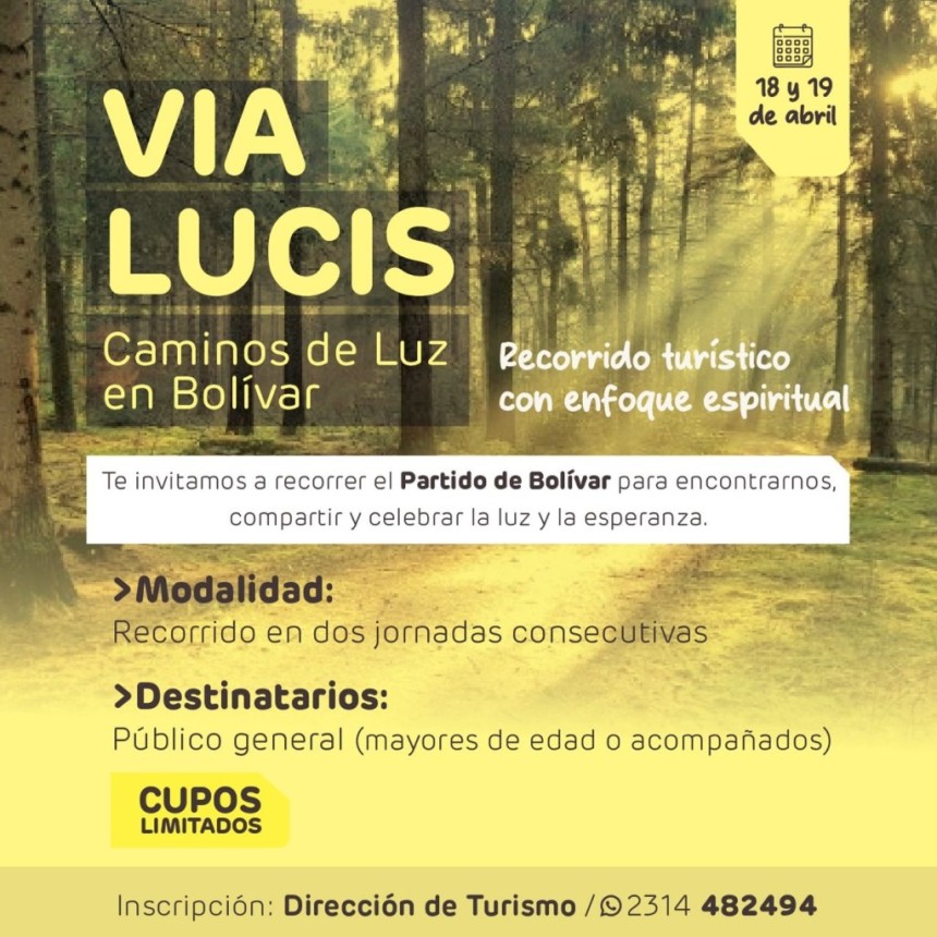 V&iacute;a Lucis: un recorrido de Fe y Turismo para vivir en Bol&iacute;var, que se va a realizar 18 y 19 de abril