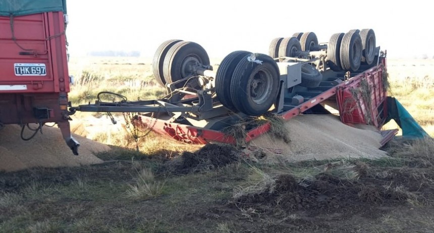 Un camión que transportaba cereal, terminó volcando su remolque a pocos metros de la rotonda rutas 205 y 65