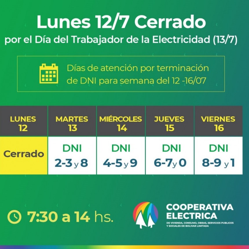 Este lunes, las oficinas de la Cooperativa Eléctrica no abrirán sus puertas