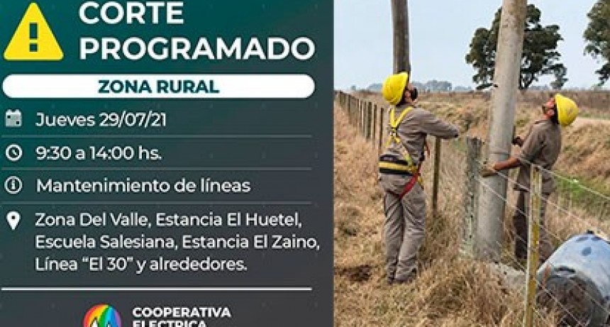 La Cooperativa Eléctrica informa sobre un corte de energía en la zona rural