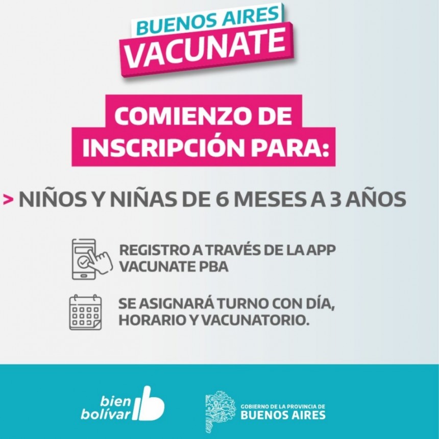 Este martes 26 de julio, comienza la inscripción de niños y niñas de entre 6 meses y 3 años de edad para la campaña de vacunación contra el Covid-19 en la Provincia de Buenos Aires