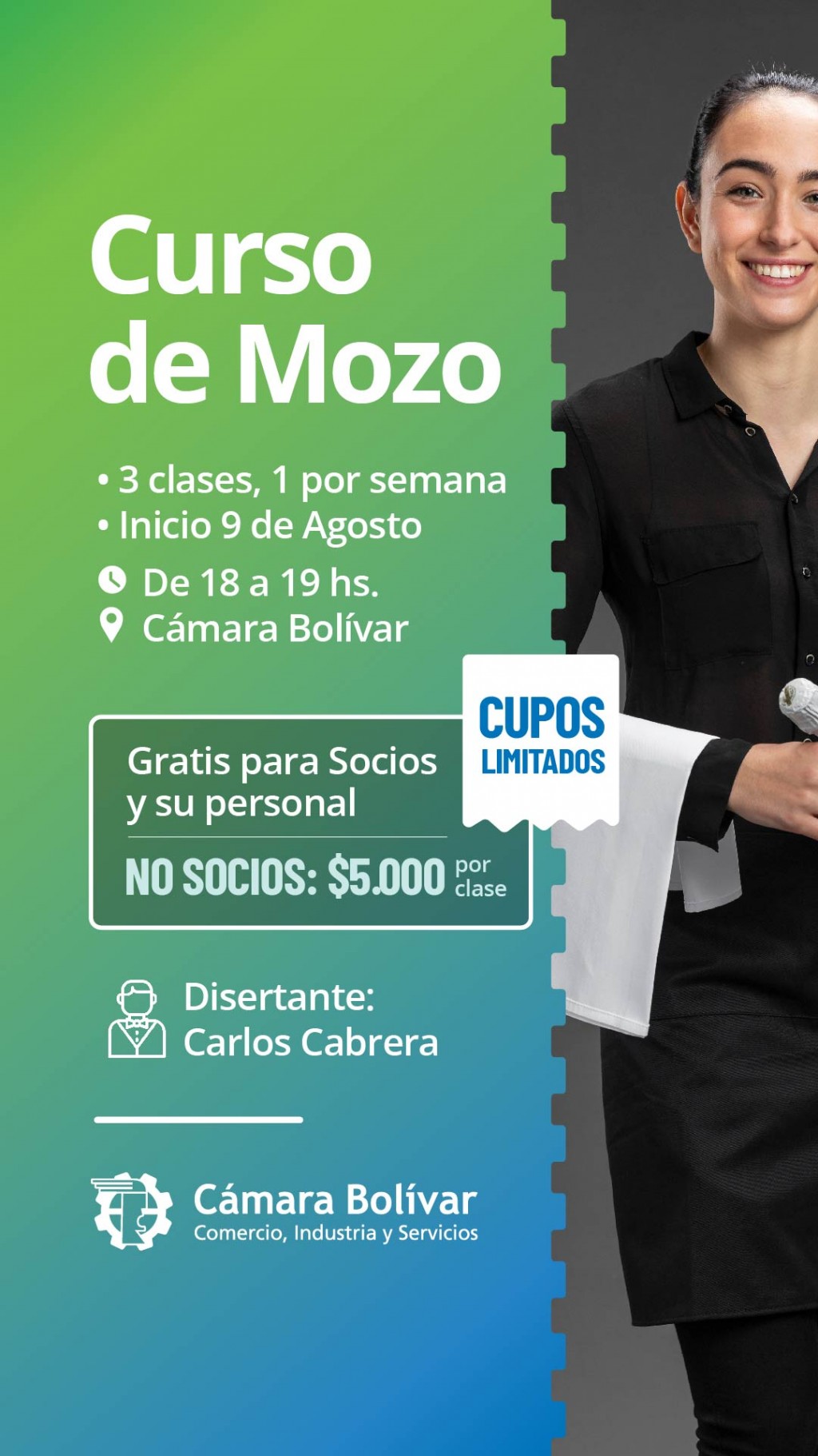 La Cámara Bolívar Lanza el primer Curso de Mozo, tendrá inicio el 9 de agosto