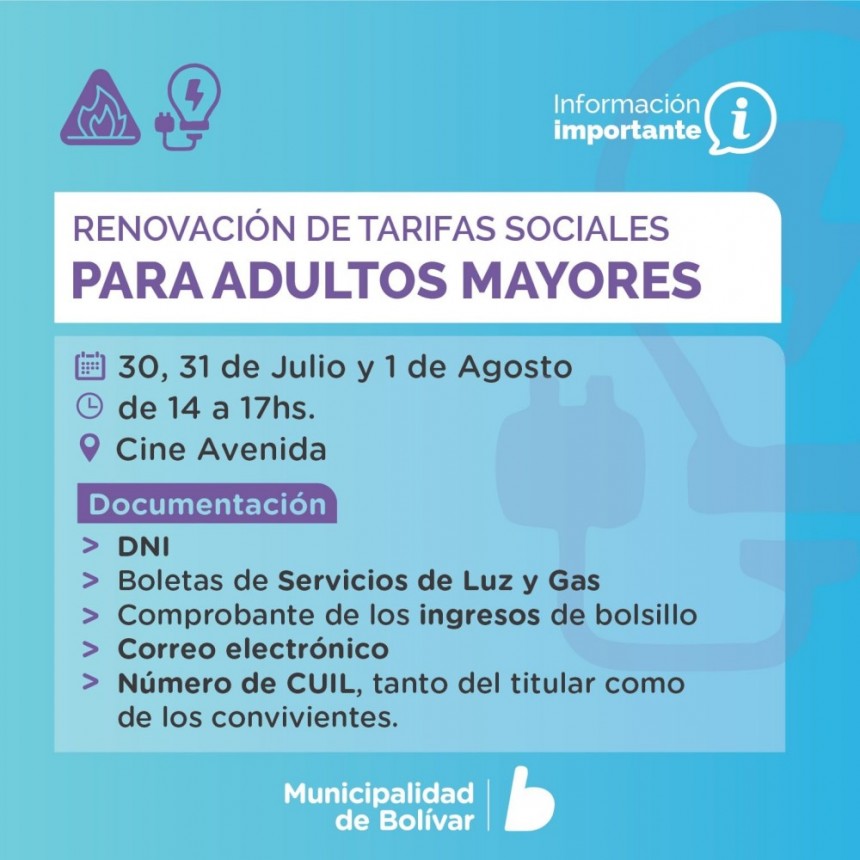 Hoy martes comienza la inscripción para renovar la Tarifa Social en Luz y Gas en el Cine Avenida