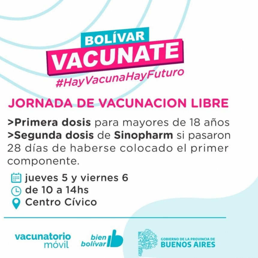 Desde hoy jueves y mañana viernes, el Vacunatorio Móvil estará en el Centro Cívico