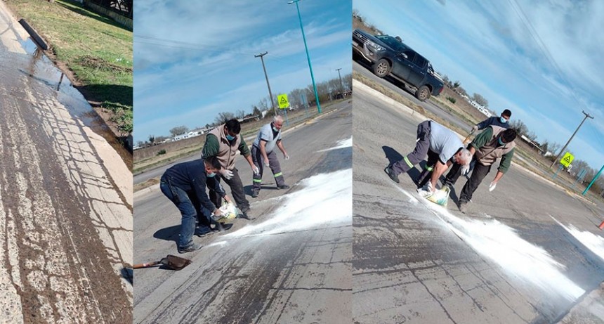 Agentes de Defensa Civil trabajaron en la limpieza de la cinta asfáltica en avenida Mariano Unzué