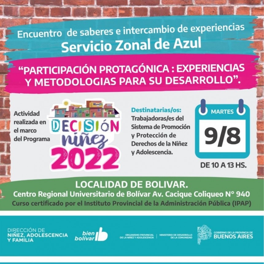 La Dirección de Niñez, Adolescencia y Familia realizará una jornada de capacitación en el marco del programa Decisión Niñez