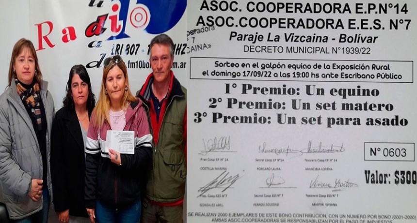 Docentes y padres de la Escuela de Educaci&oacute;n Secundaria n&ordm;7, Paraje La Vizca&iacute;na, contaron en FM 10 los detalles de la rifa anual en la Expo Bol&iacute;var