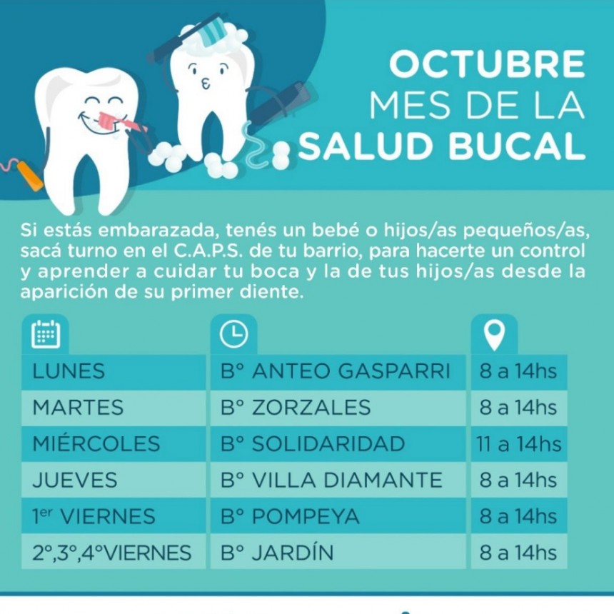 Durante el mes de la Salud Bucal se realizarán controles gratuitos en los CAPS