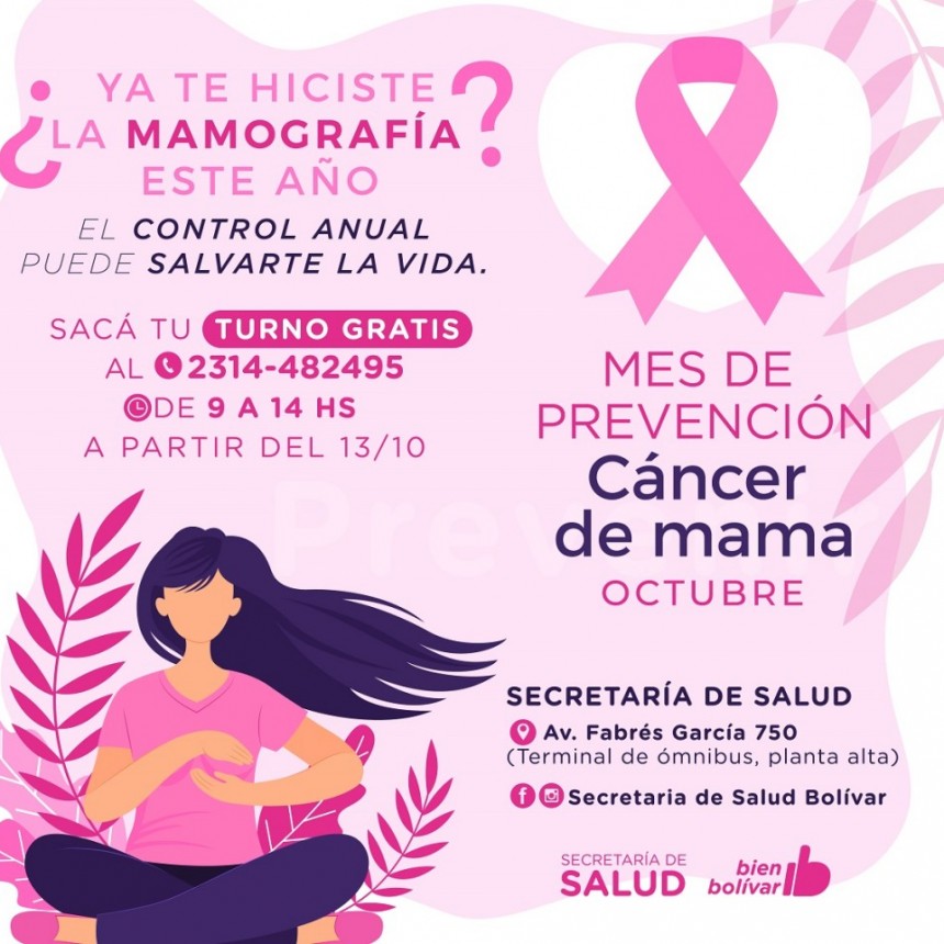 Durante el mes de prevención del cáncer de mama se realizarán controles gratuitos
