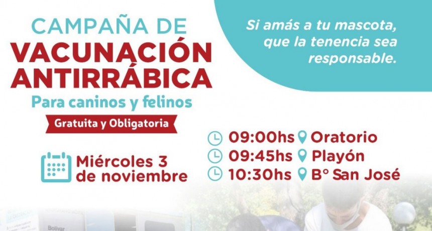 Vacunación antirrábica gratuita en Pirovano
