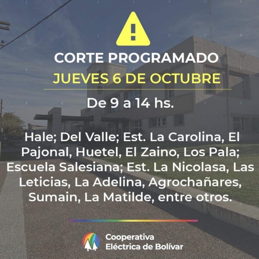 La Cooperativa anuncia un corte programado para este jueves