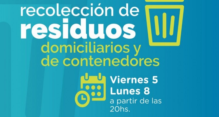 El área de Servicios Urbanos informa cómo será la recolección de residuos por los feriados administrativos