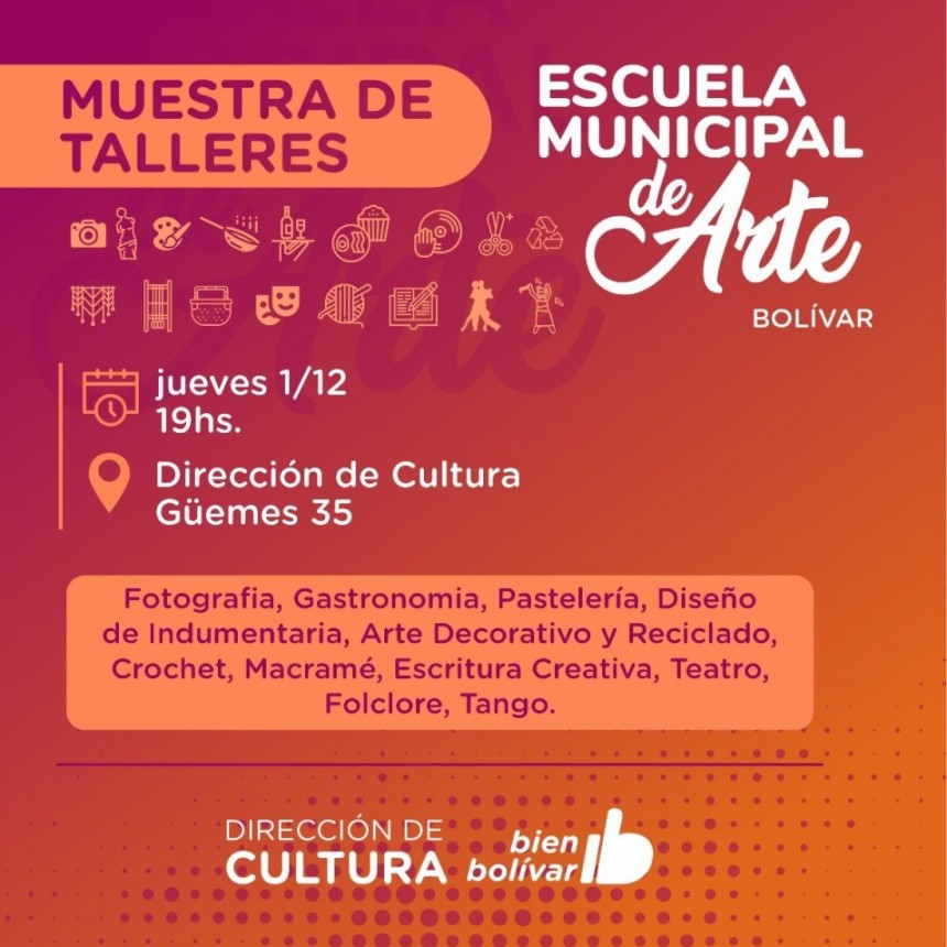 La Escuela Municipal de Arte realizará una Muestra de Talleres, será este jueves 