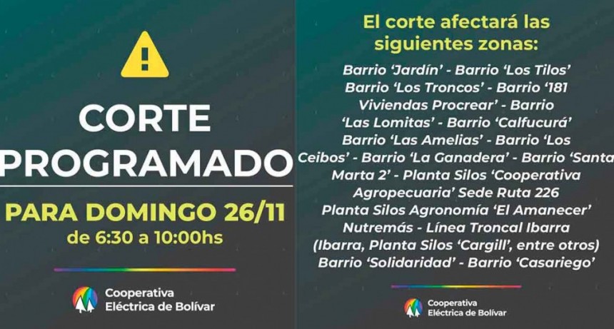 Corte programado de energía, se extiende hasta las 10 de la mañana, y en algunos sectores de la ciudad no habrá agua de red