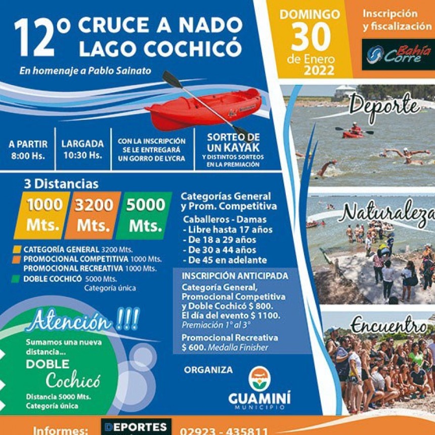 El próximo domingo 30 de enero llega a Villa Turística Cochicó la 12° edición del tradicional cruce a nado 