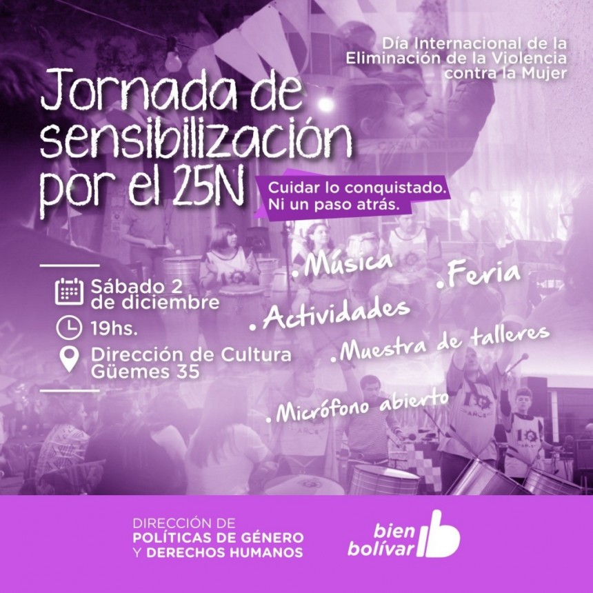 La Dirección de Políticas de Género y DD HH invitan a la jornada de sensibilización por el 25n que se desarrollará hoy sábado